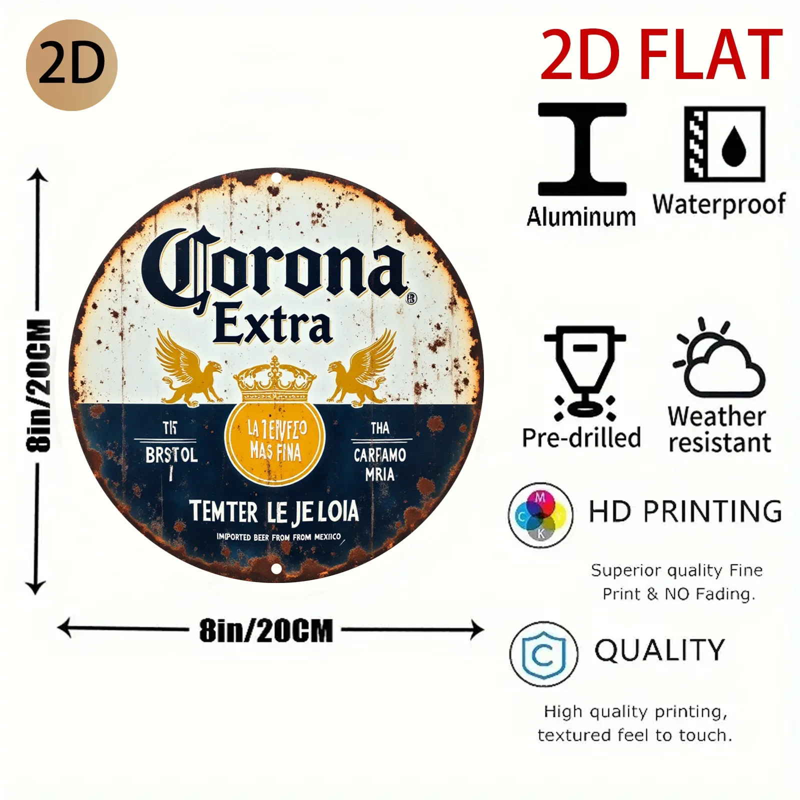 Vintage 2D Flat Round Tin Sign - 