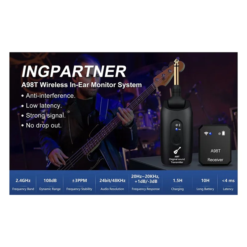 Wireless Guitar System Rechargeable 2.4G Digital Guitar Transmitter Receiver For Electric Guitar Bass Violin Accessories-Y41A view 4