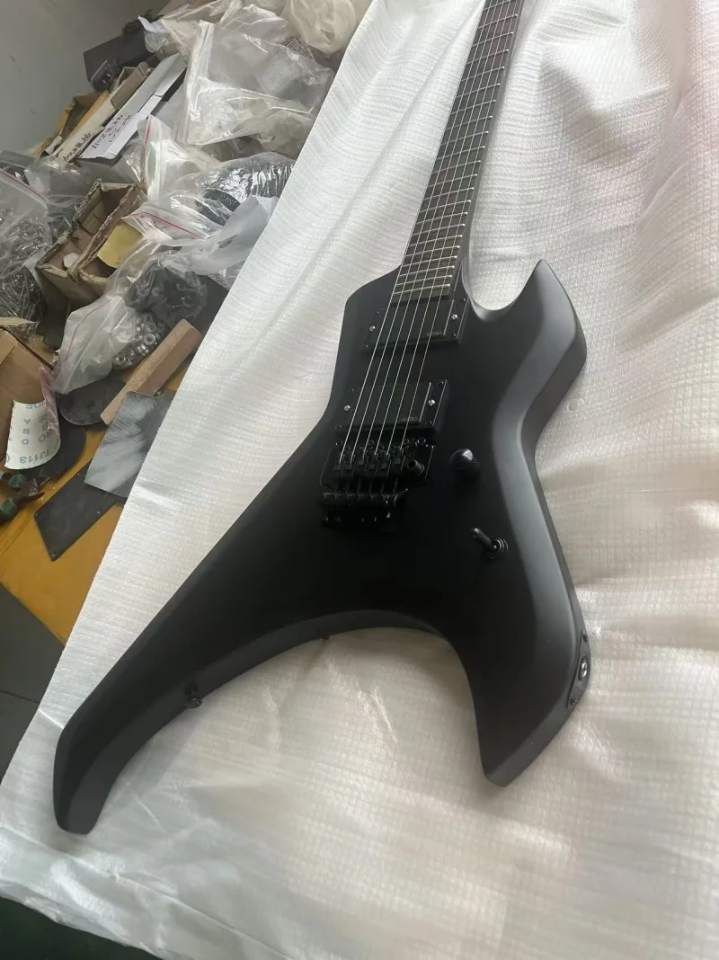 High quality 6-string profiled electric guitar, black matte finish, black hardware,Floyd rose bridge,Active pickup, free deliver