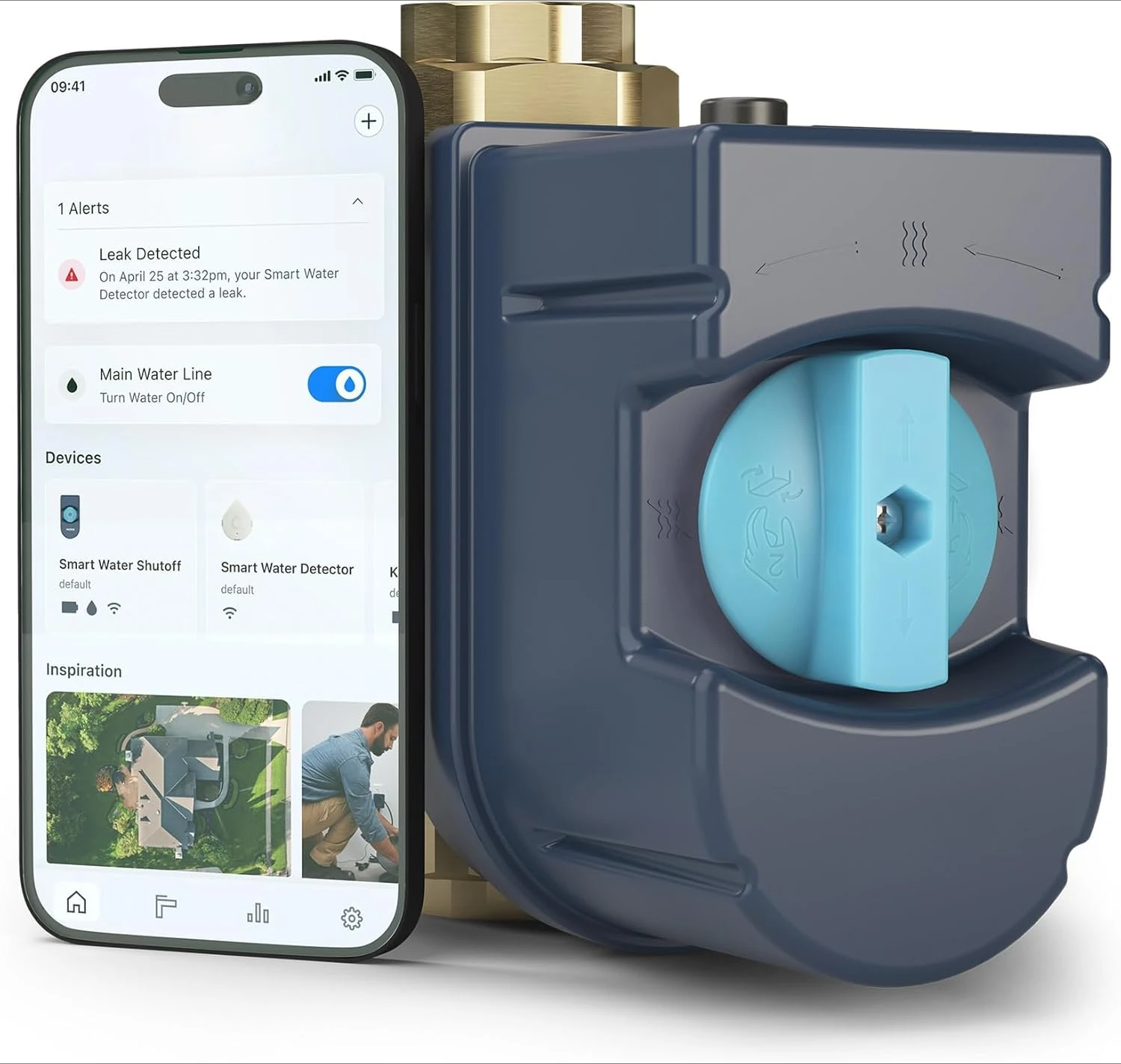 

900-002 Flo Smart Water Monitor and Automatic Shutoff Sensor, Wi-Fi Connected Water Leak Detector for 1-1/4-Inch Diameter P