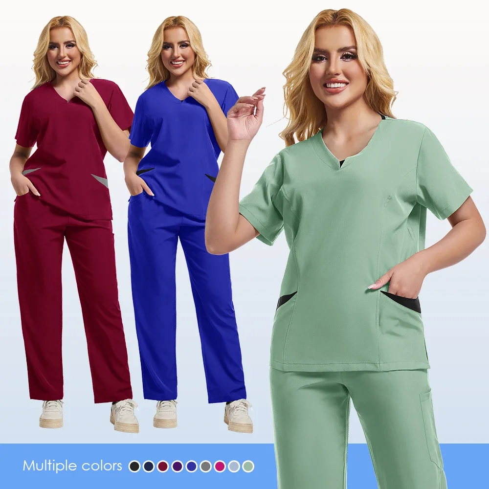 Multicolor scrub uniform Short sleeve top pants care uniform Women's pet shop Doctor scrub Medical surgery overalls scrub set