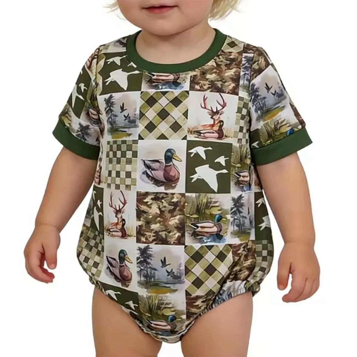 

Wholesale Baby Boys Short Sleeve Bubbles Kids Toddler Deer Ducks Print Bodysuit Hunting Rompers Children Comfortable Clothing