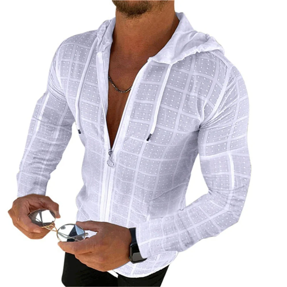 

2024 Spring and Autumn Fashion Men's Long sleeved Zipper Cardigan Solid Color Shirt Beach Thin Vacation Men's Clothing