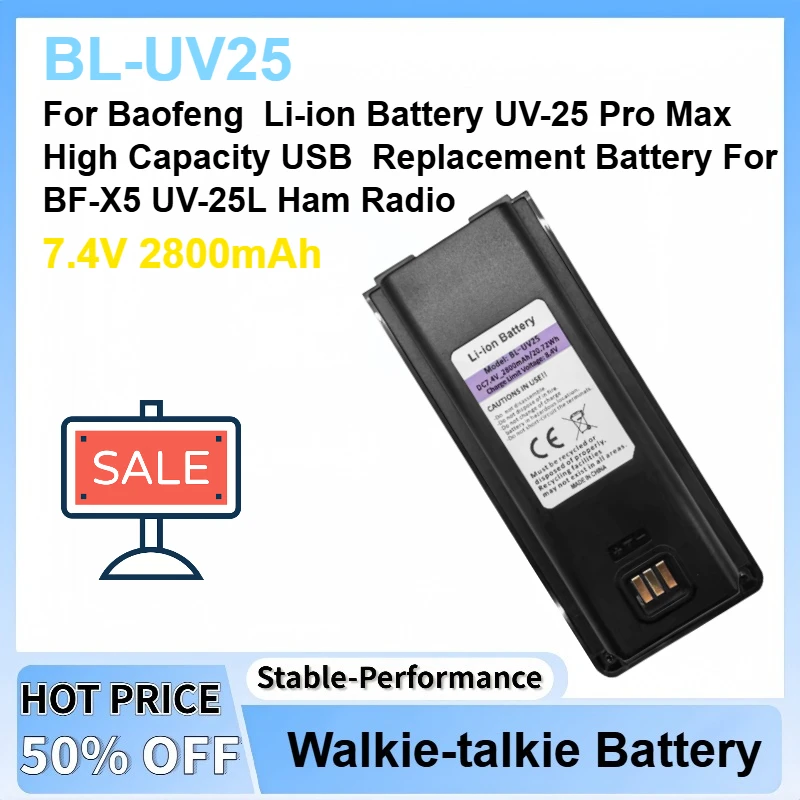 

7.4V 2800mAh For Baofeng BL-UV25 Li-ion Battery UV-25 Pro Max High Capacity USB Replacement Battery For BF-X5 UV-25L Ham Radio