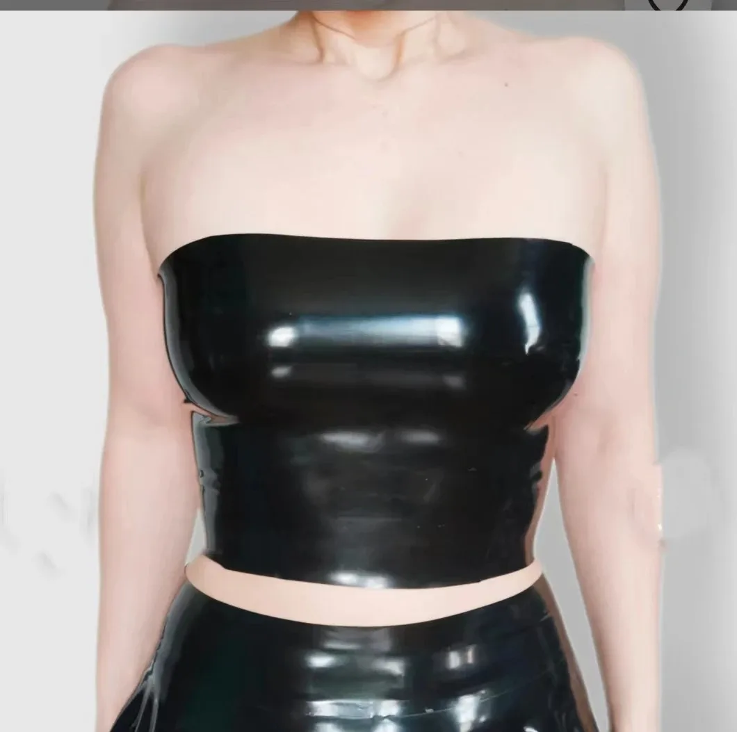 Woman Latex Crop Top Handmade Natural Tube Bandeau Latex Top Latex Shoulderless Crop Top Gummi Female Slim Fitted Halloween wear view 2