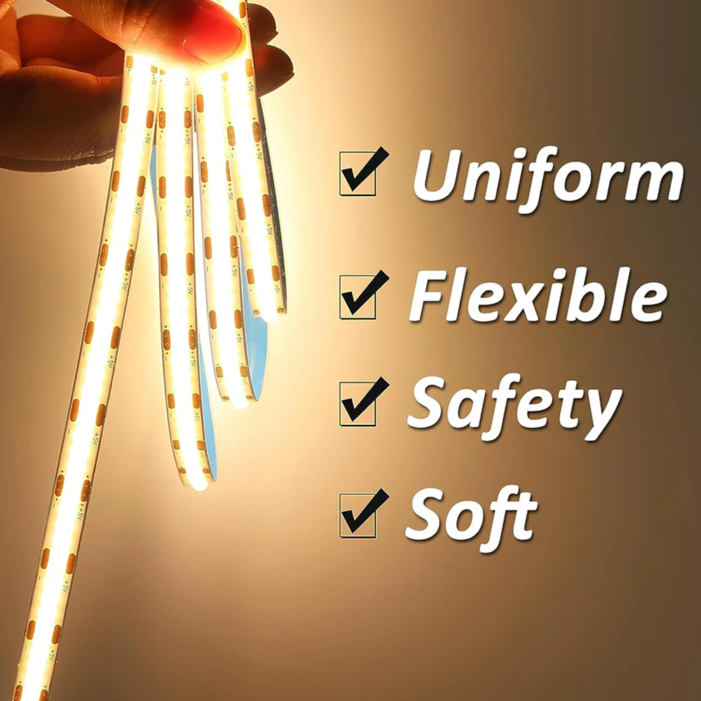 USB Tuya WiFi COB RGB شريط LED أبيض دافئ 5 فولت 1 متر 2 متر 3 متر 4 متر 5 متر عكس الضوء خزانة مرنة غرفة نوم لعبة ضوء الأب اليكسا جوجل المنزل