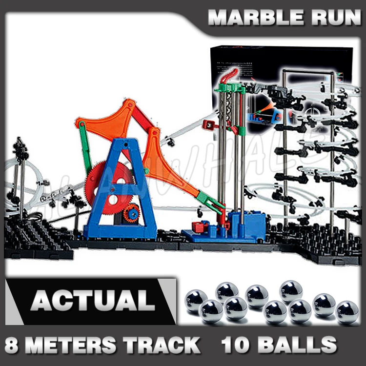 

810cm Rail Marble Run Gear Drive Maze Race Roller Coaster Electric Elevator Model Building Boys STEM toys Rolling ball Sculpture