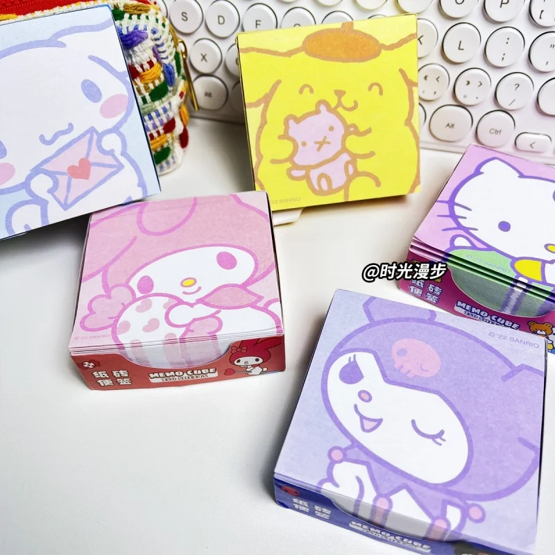 250Pcs Sanrio Hello Kitty Note Paper Kawaii Kuromi Melody Cinnamoroll Note Decorative Paper Student School Stationery Supplies