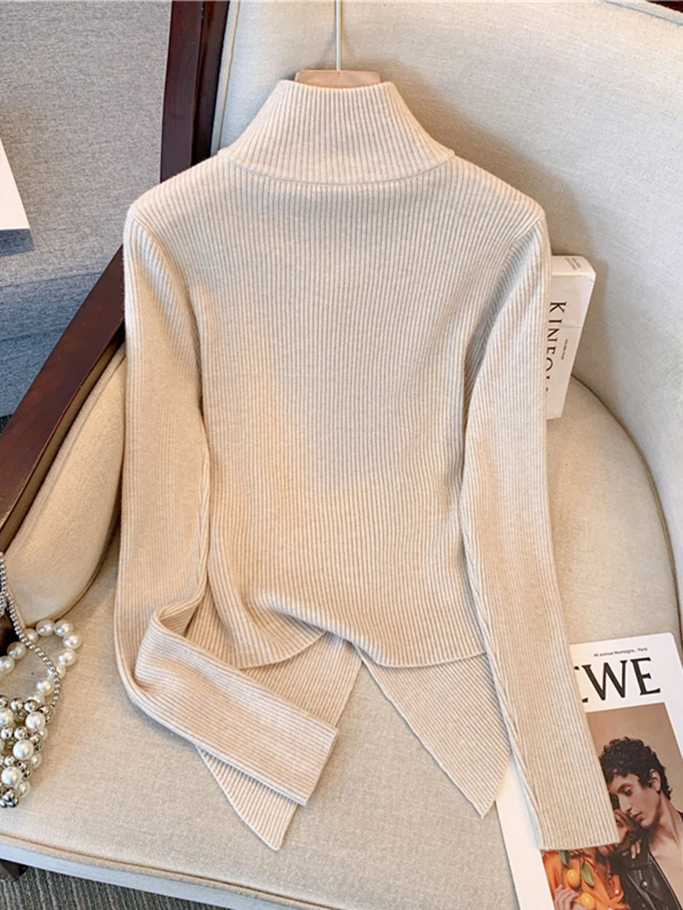 Women's Black Gothic Pullover Knitted Sweater Harajuku Korean Y2k Turtleneck Long Sleeves Jumper Sweaters Vintage 2000s Clothes