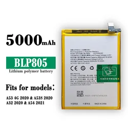 5000mAh  High Quality Replacement Battery For OPPO A53 2020 A32 A54 Phone BLP805 Large Capacity Built-in New Battery