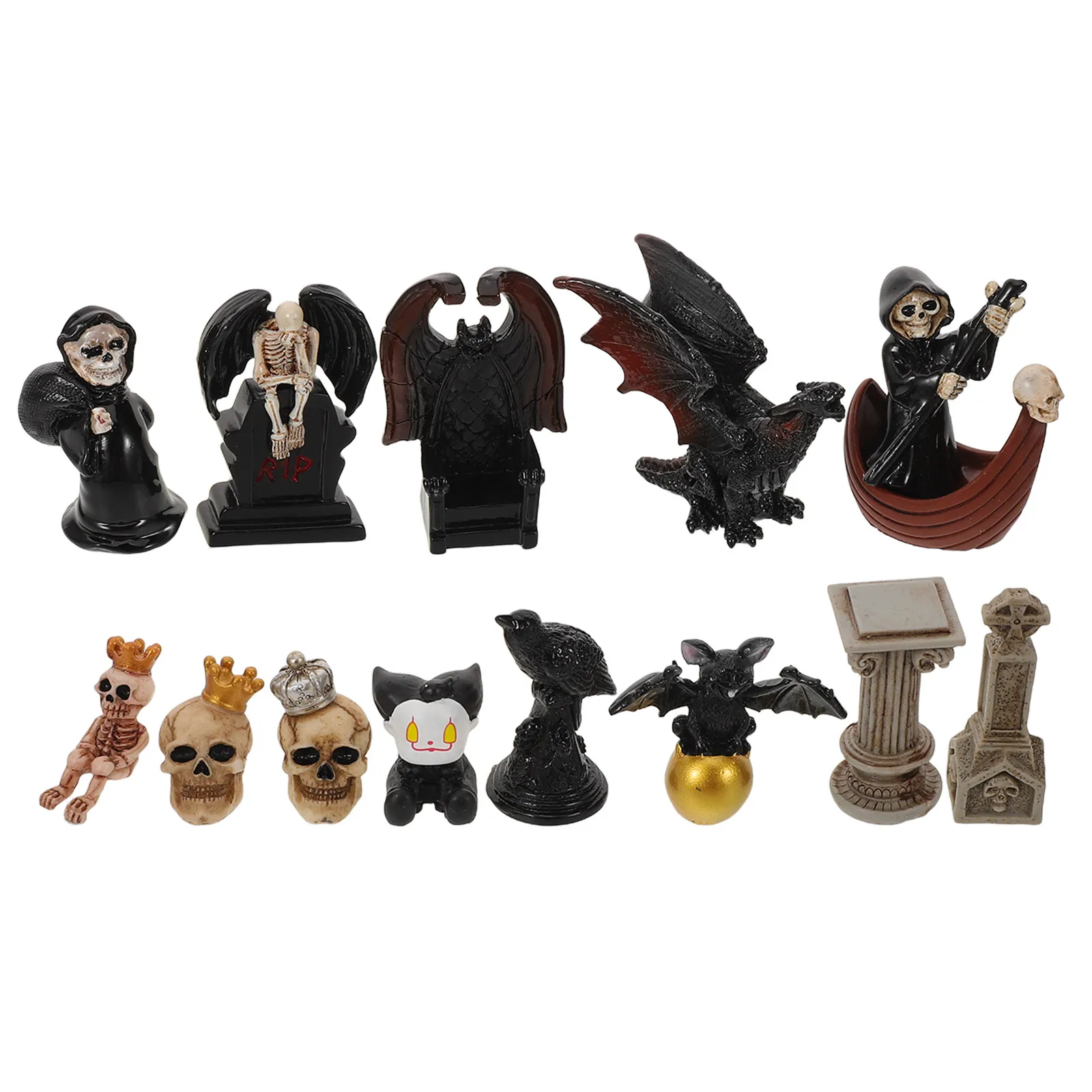 13Pcs Resin Miniature Skull Bat Columns Halloween Decorations for Indoor Tabletop Garden Fairy Setup Fade Resistant Sturdy