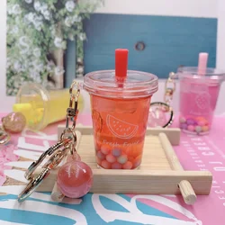 Hot simulation food oil quicksand liquid pendant mini bubble tea floating keychain