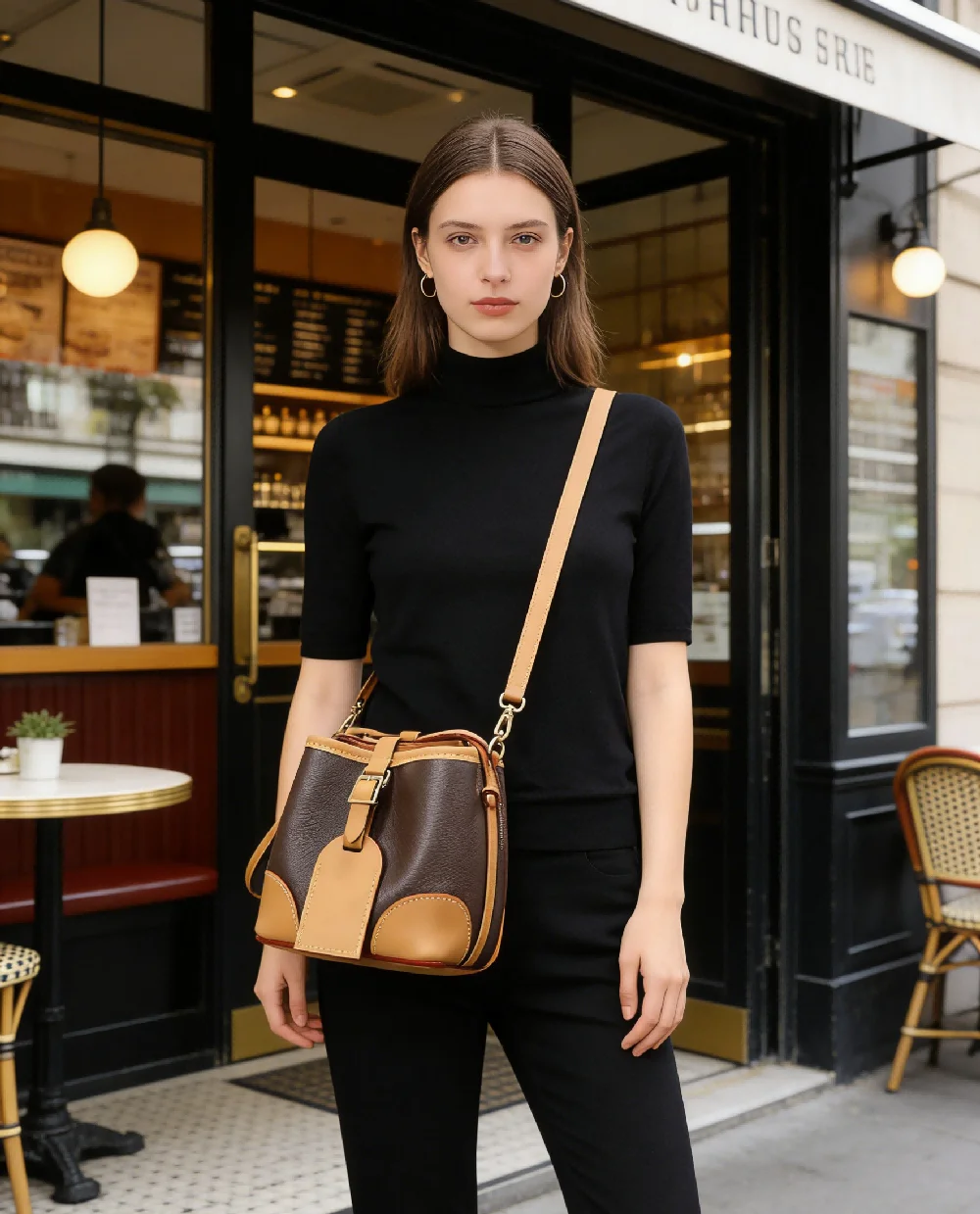 

Двухцветная сумка-ведро через плечо для женщин, повседневная сумка на плечо, винтажная сумка для ежедневного использования с контрастными вставками для поездок на работу