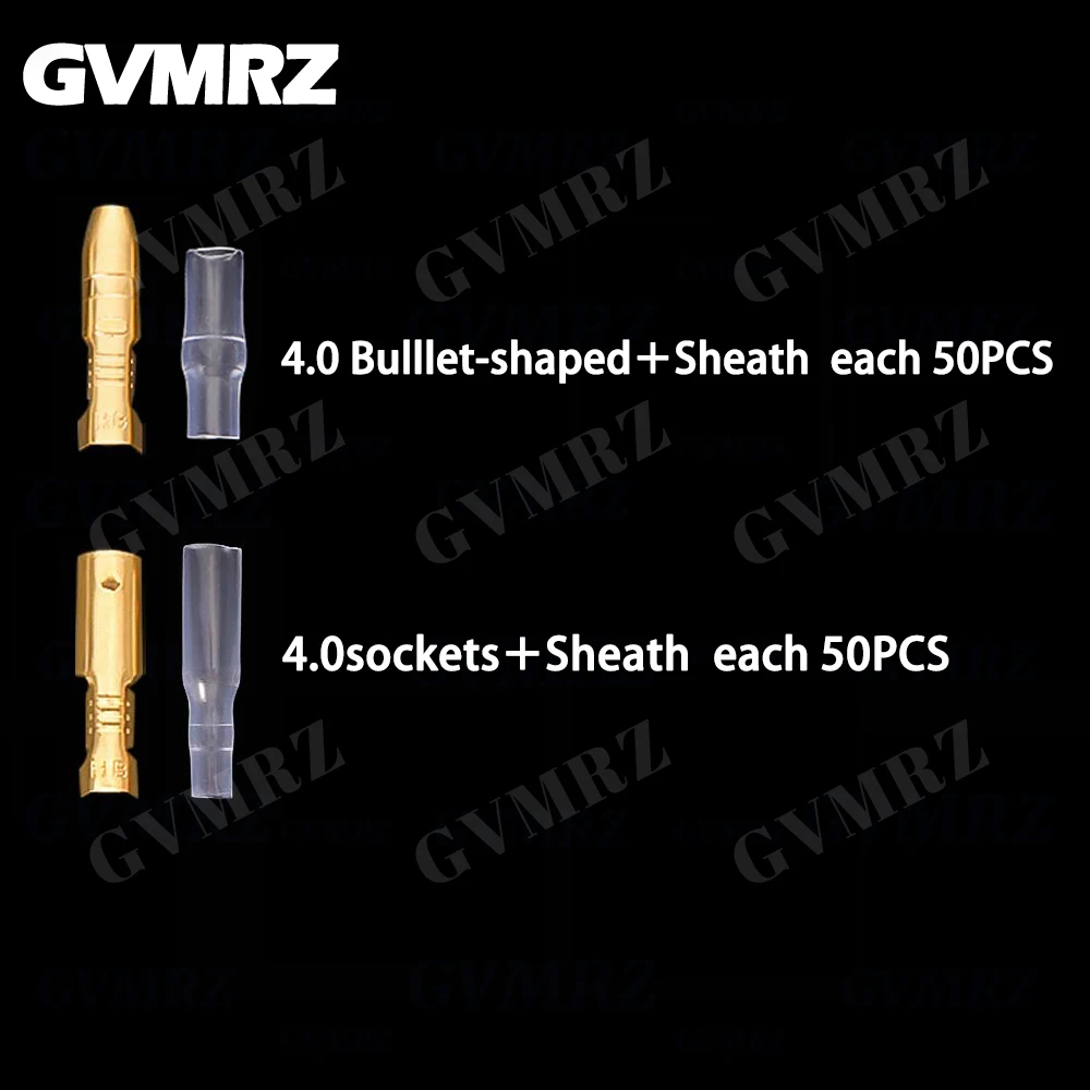 200PCS 4.0 bullet Crimp terminal car electrical wire connector diameter 4mm Female Male Cold press terminal protective sleeve