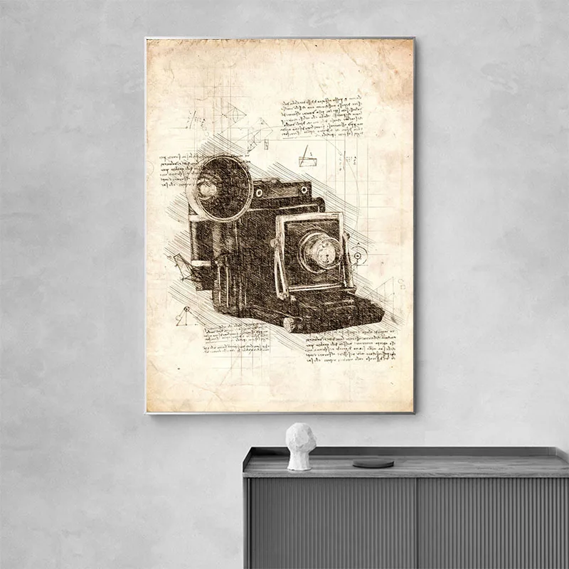 Vintage streszczenie Da Vinci inspirowane szkice płótno malarstwo plakaty i druki obrazy na ścianę na wystrój salonu Cuadros