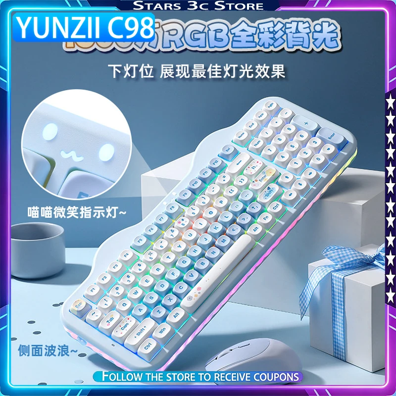 Yunzii C98 Mechanical Keyboard Wireless Tri Mode GASKET Structure Hot-swappable RGB Long Battery Life Cute Office Keyboard