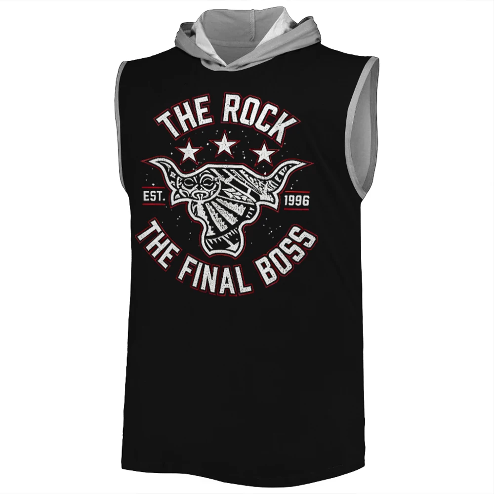 Men's Black The Rock The Final Boss Hooded Tank 3D Quick Drying Breathable Sports Gym Tank Top Street Casual Sleeveless Hoodie