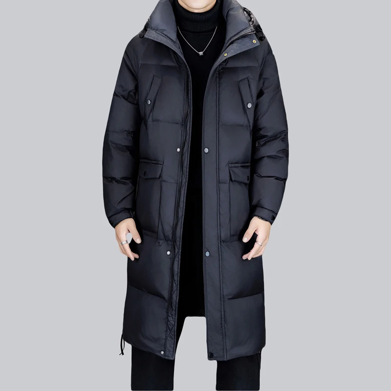 Casual Men's Warm Long Hooded Duck Down Jackets 2025 Winter Outwear Black Color Loose Puffer Coats Thicken Top Parkas Clothing