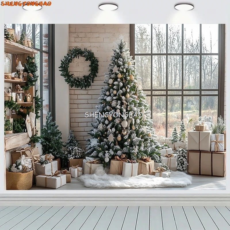 

Christmas Decorated Front Door Porch New Year Photography Backdrop Props Window Winter Evening Xmas Room Studio Background RS-03