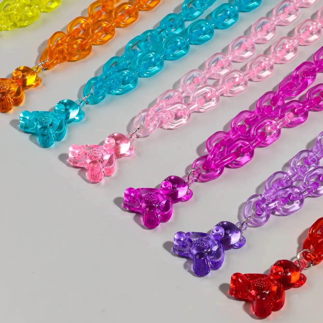 Lovely Acrylic Colorful Transparent Bear Pendant Chain Necklace for Women Girls Luxury Necklaces 2024 Accessories Jewelry
