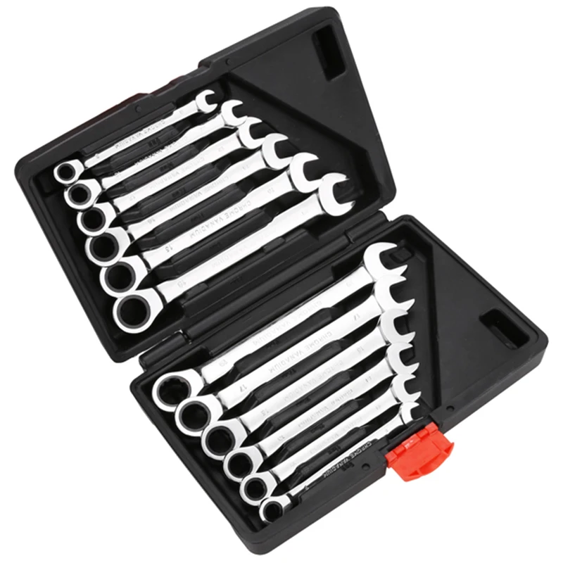 Ratcheting Wrench Set,Combination Ended Spanner kits, Chrome Vanadium Steel Hand Tools Socket Key Ratchet Wrench Set Tools Key