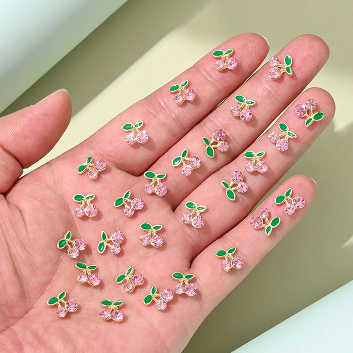 20pcs 3D Cherry Design Nail Charms Red Cherry Crystal Rhinestone Nail Gems Glitter Diamond Stud Fruit Nail Art Decoration