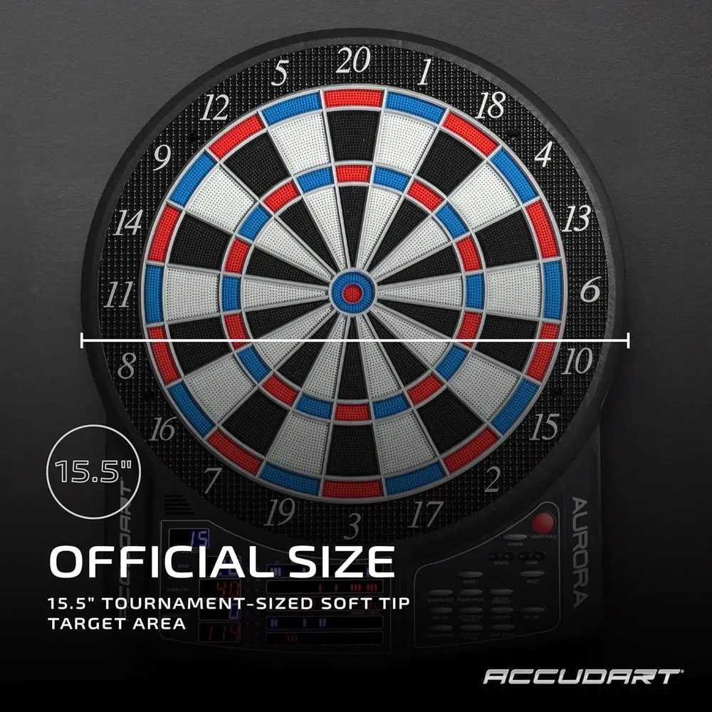 15.5 Tournament-Sized Aurora Dartboard: 41 Games, 323 Variations, 10 LED Displays, Advanced Features