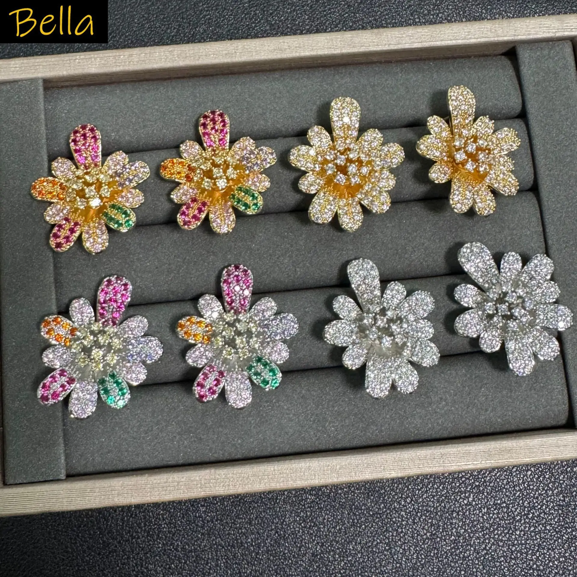 

Multicolor cubic Zirconia Flower Stud Earrings for women girls Sparkly Jewelry for Women Party Daily Wear gold silver plated