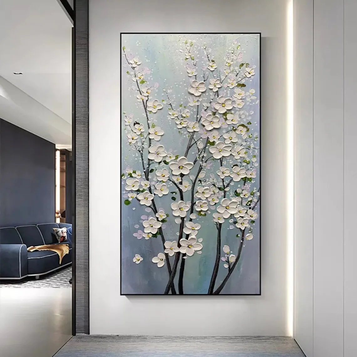 Modern Porch Decorative Painting Abstract Hand-Painted Flower Oil Painting On Canvas Thick Texture Canvas Painting Home Decor