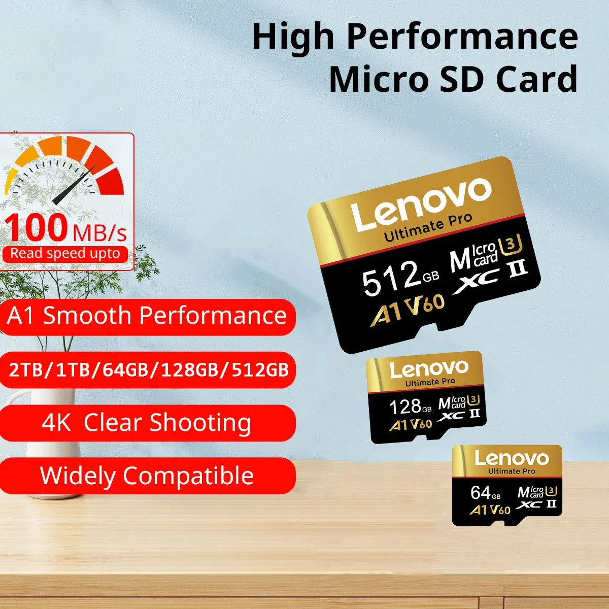 Lenovo Trans Flash Card Extreme A1 V60 Micro SD TF Memory Card 512GB 256GB 128GB 64GB High Speed 100MB/s for Nintendo Switch Cam