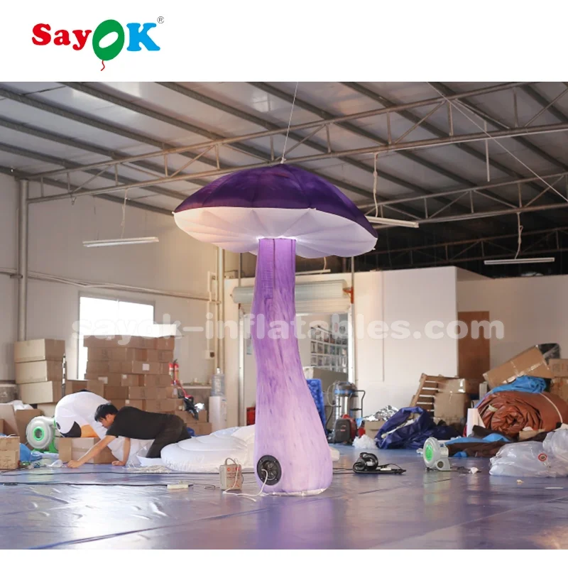 SAYOK Vintage Inflatable Mushroom Decorations LED Inflatable Mushroom with White Light for Event Party Stage Decorations