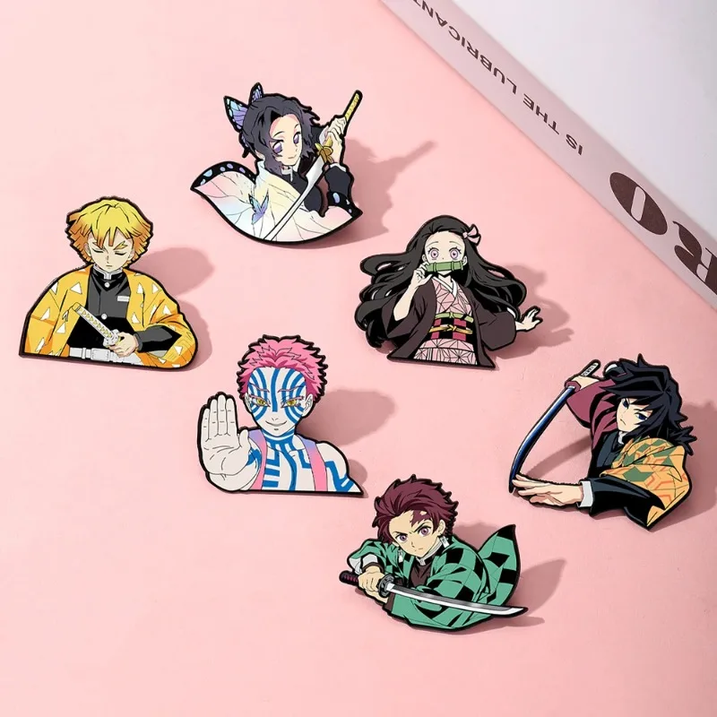 6pcs Demon Slayer Kimetsu No Yaiba Cartoon Brooches Anime Character Backpack Accessories School Bag Supplies birthdaygift friend view 5