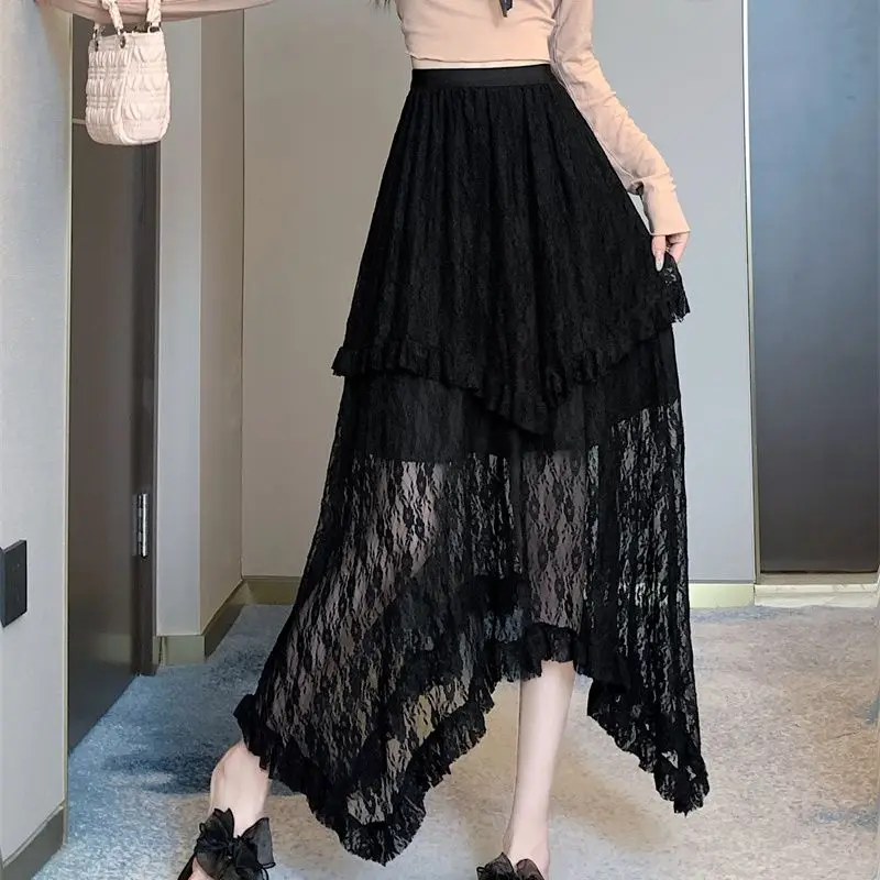 Nice Female Korean Fashion Patchwork Solid Color Elastic Waist A-line Skirt New Summer Sweet Trend Irregular Net Yarn Skirts