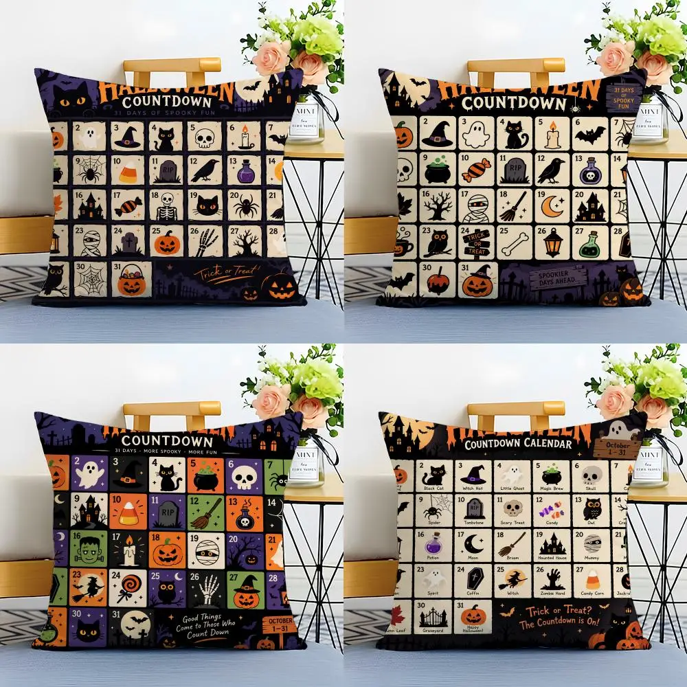 H-H-Halloweenn Calendar Cushion Cover Linen Minimalist Soft  for Sofa Bed Home Room Decor