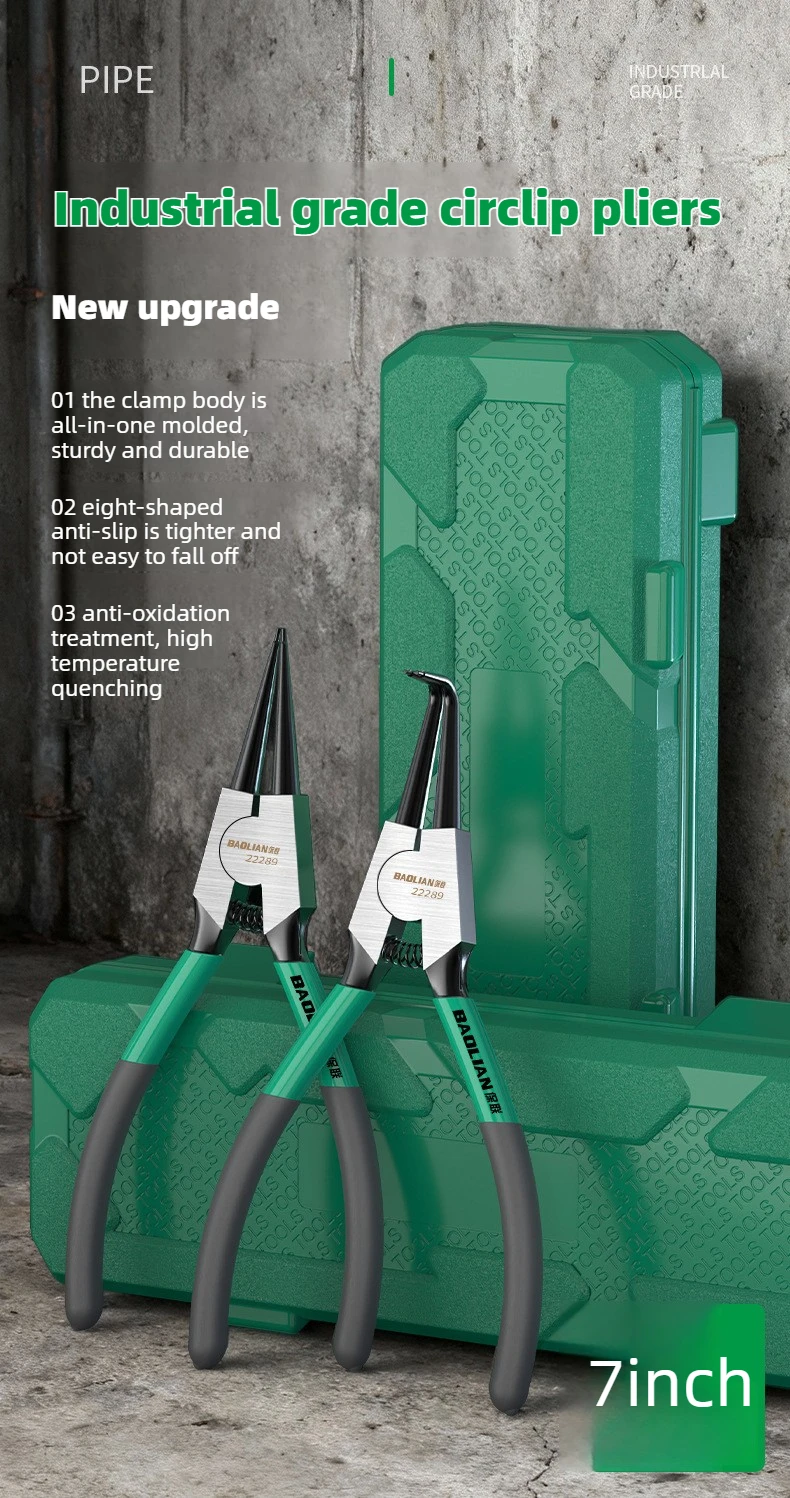 BAOLIAN 7'' Seegeringzangen-Set, Langschnabelzangen, gerade und gebogene Zangen, Innen- und Außenseegering-Entferner für Sicherungsringe – Detail 1