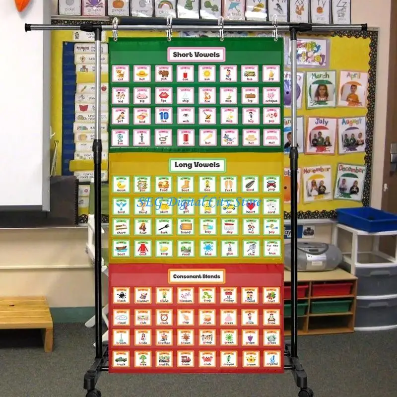 U75B Wall Hanging Chart Detachable Pocket Chart 15 Clear Pockets for Word Families Pocket Chart Classroom Decor