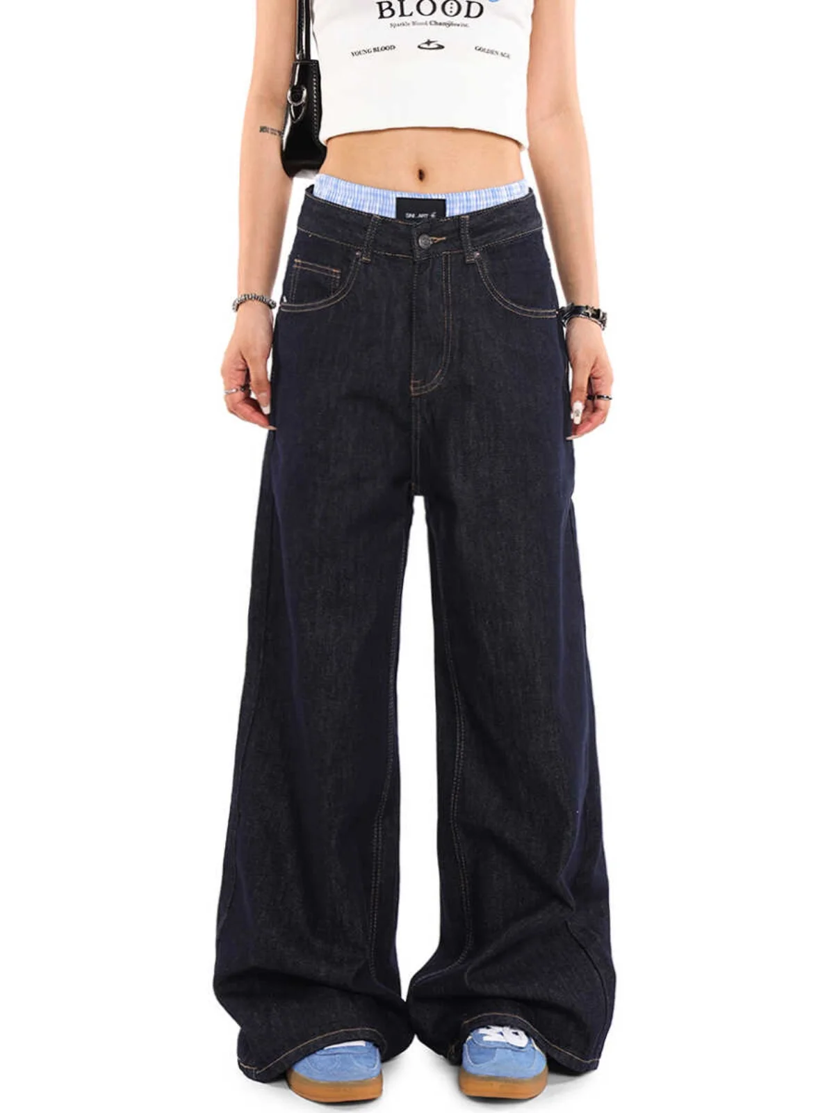 

American High Street Retro Denim Deep Blue Straight Loose Wide Leg Jeans Unisex Cleanfit Floor-Length Casual Jeans