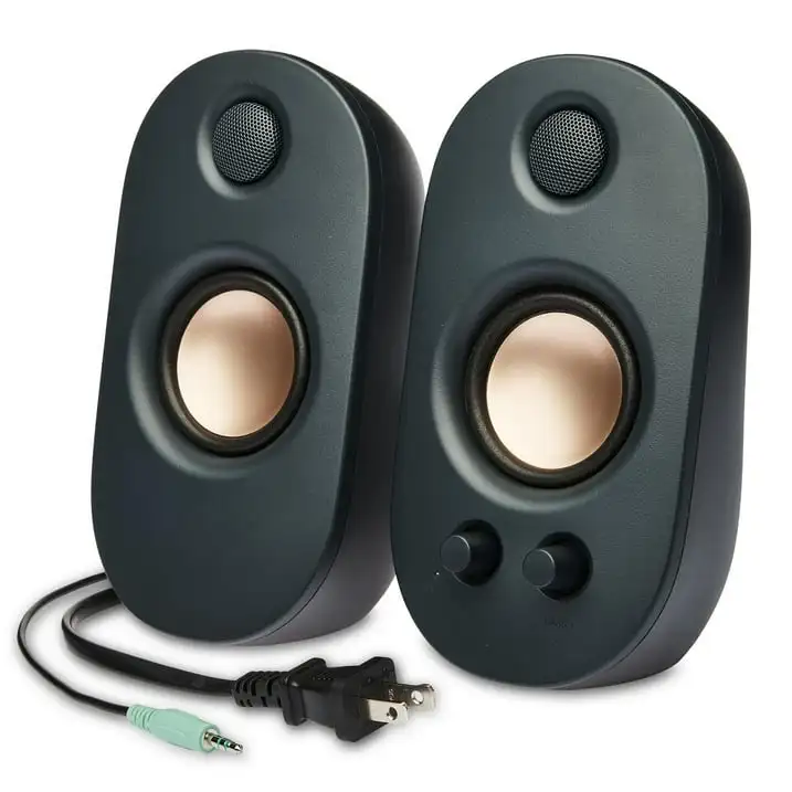 onn AC Powered Computer Speakers with Volume and Bass Controls, 7.32" height