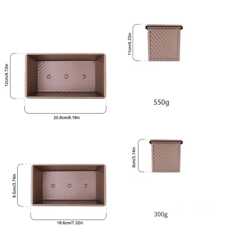 1Pcs Rectangular Golden Corrugated Covered Toast Box 450g Bread and Toast Mold Non-stick Baking Cake Mold