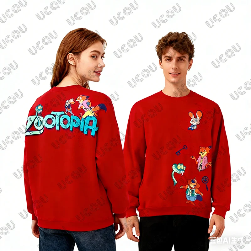2026 ديزني Zootopia 2 طباعة الأزواج هوديس للنساء الرجال الخريف الشتاء طويلة الأكمام البلوز بلوزة كاجوال المتضخم القمم #6