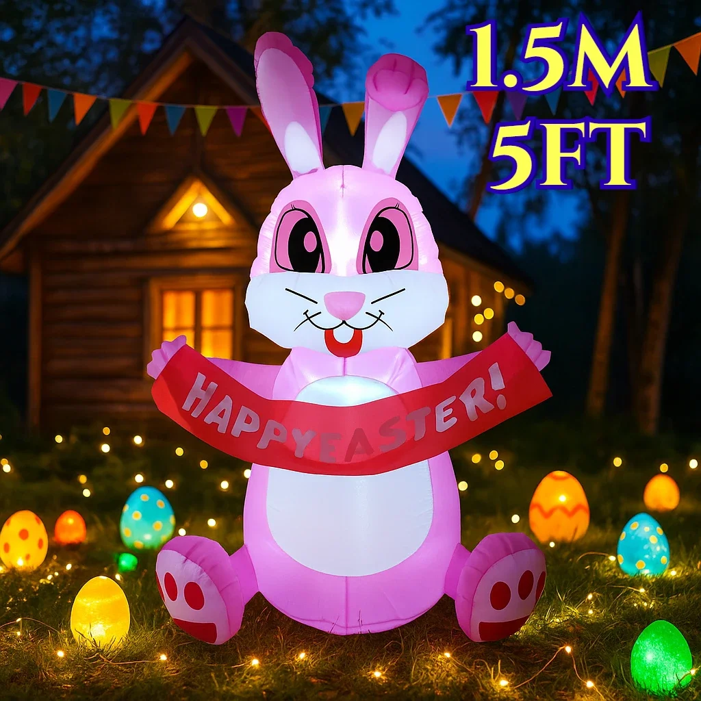 

1,5 м/5 футов пасхальная вечеринка Diy украшения надувной розовый кролик тянуть баннер светодиодная модель уличный декор реквизит садовый орнамент
