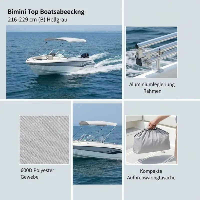 Bimini-Top Bootsabdeckung Sonnenschutz Hellgrau - close-up view