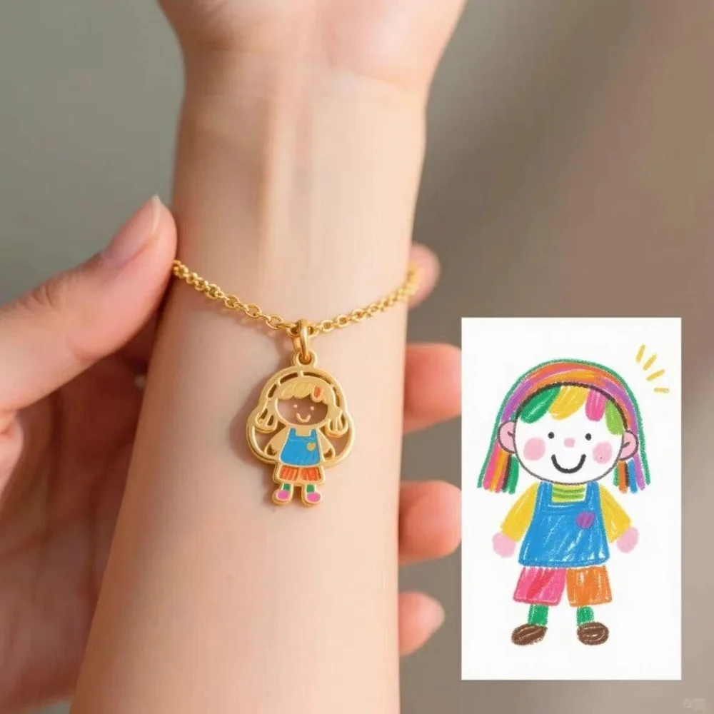 Custom Colorful Kids Drawing Bracelet Personalized Painting Artwork Bracelet Stainless Steel Jewelry Gift For Mom Sister Grandma