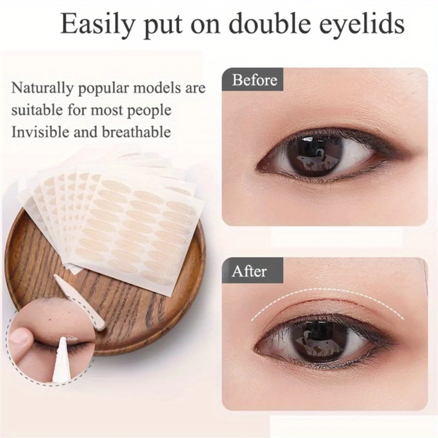 240pcs Double Eyelid Tape Stickers, Beige Lace Adhesive Strips, Self-Adhesive Eye Makeup Tool