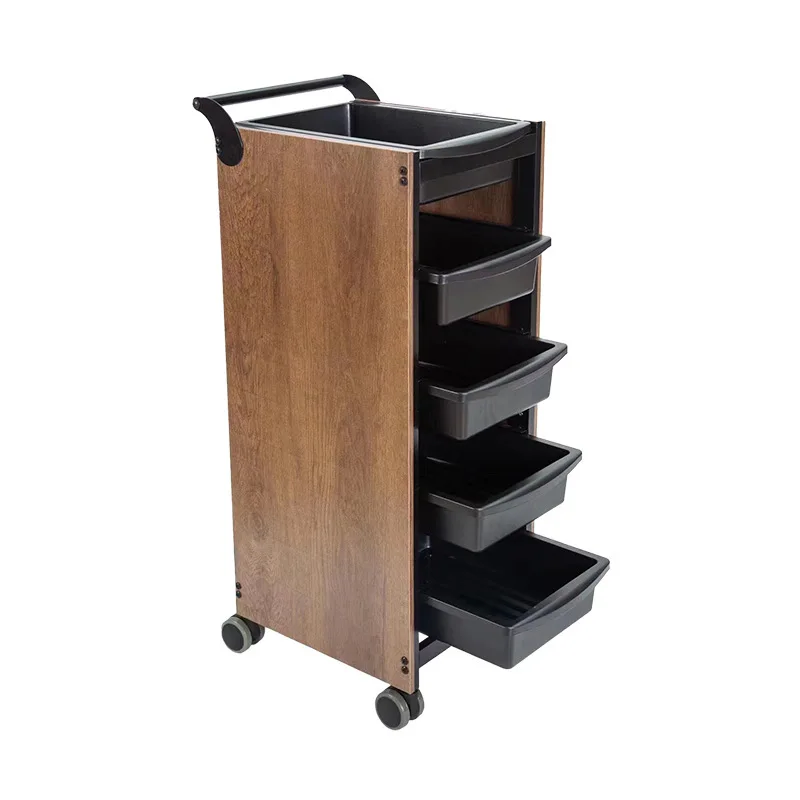 Hair Salon Trolley With Wheels Multifunctional Beauty Plastic And Wood Salon Furniture Ironing Dyeing Oil Storage Shelf