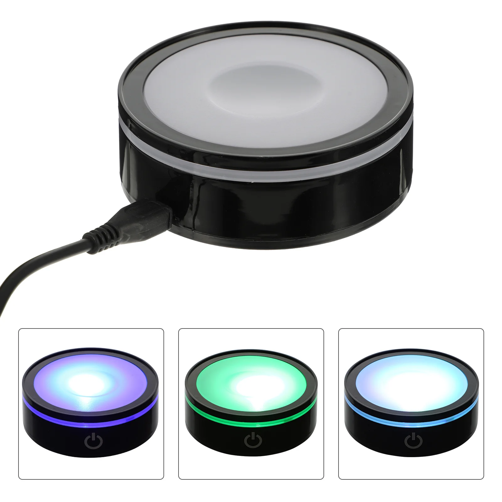 

Touch Sensitive LED Light Base Round Colorful Lamp Holder Compact Crystal Display Base Table Decoration Bedroom Office Lighting
