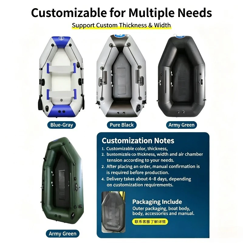 1.75M Inflatable Fishing Boat – Abrasion-Resistant PVC/Rubber Dinghy with Reinforced Hard Floor, 1–2 Person Capacity & Hand Pump 6