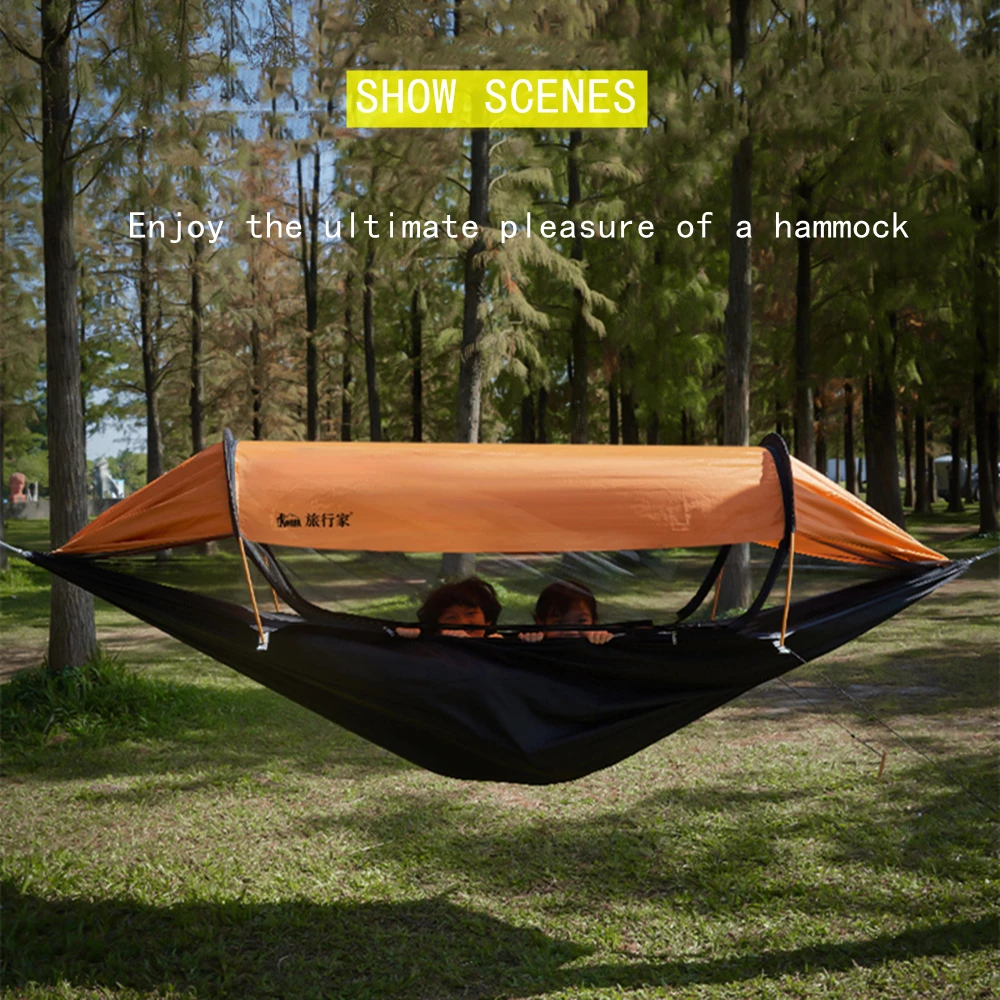 

Portable Camping Mosquito Net Hammocks With Awning Anti-Rollover Outdoor Tourist Sleeping Hanging Hammock Swing For Nature Hike