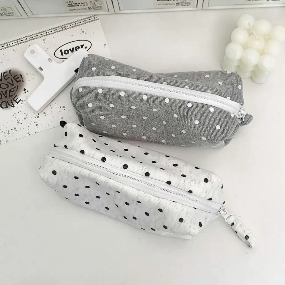 Estuche multifuncional para lápices con diseño de lunares, bolsa de maquillaje de gran capacidad, organizador de bolígrafos portátil y bonito para estudiantes