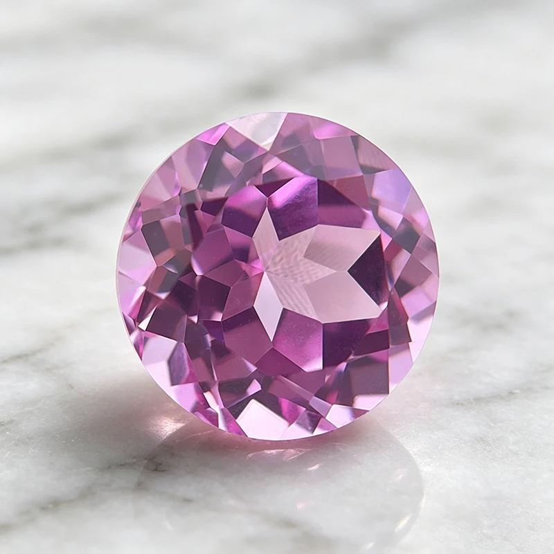 Laborgezüchteter Saphir in runder Form, rosa Farbe, Edelstein-Anhänger für DIY-Ringe, Halsketten, Ohrringe, Herstellungsmaterialien, wählbar mit Zertifikat – Detail 3